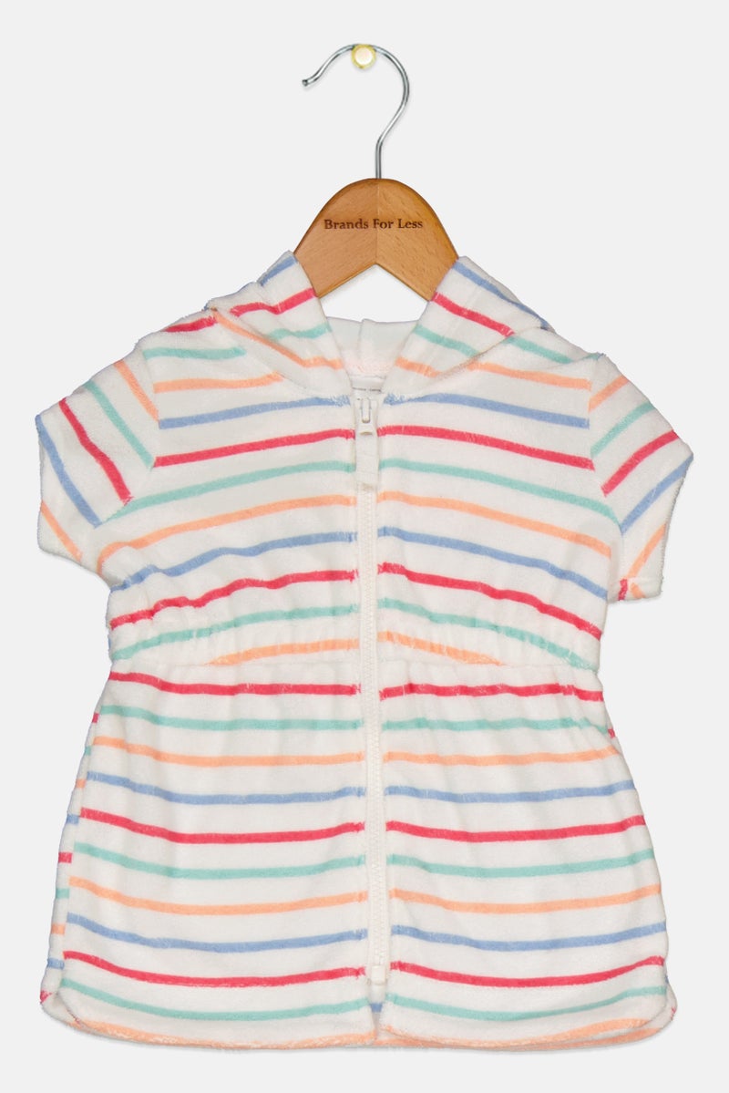 carter's هودي مخطط للبنات الصغار، أبيض - Image 1