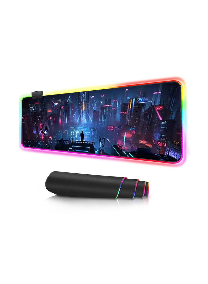 RGB Soft Gaming Mouse Pad Large, Non-Slip Rubber Base Computer Keyboard Pad Mat - Image 1