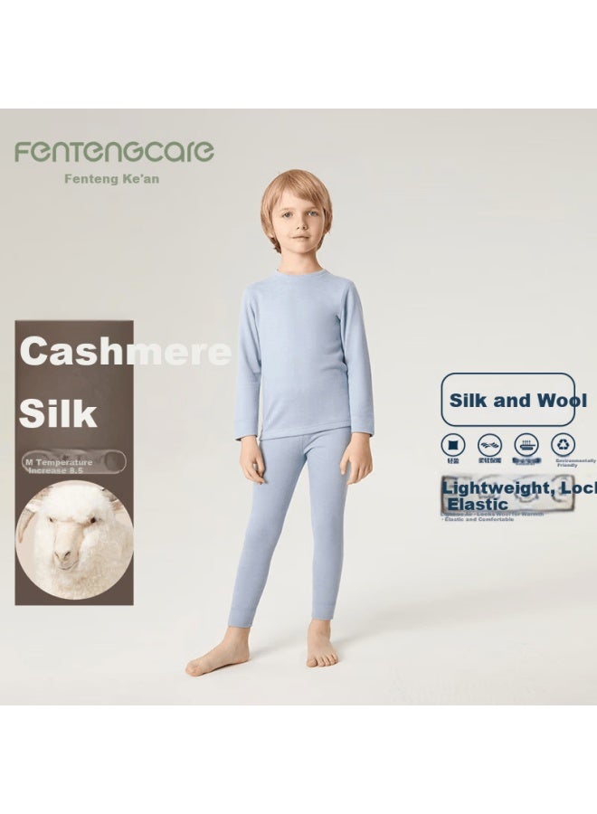 Fentengcare Silk And Wool Children's Thermal Set Autumn Clothes Fleece Lined Warm Kids Student Underwear Homewear - Image 3