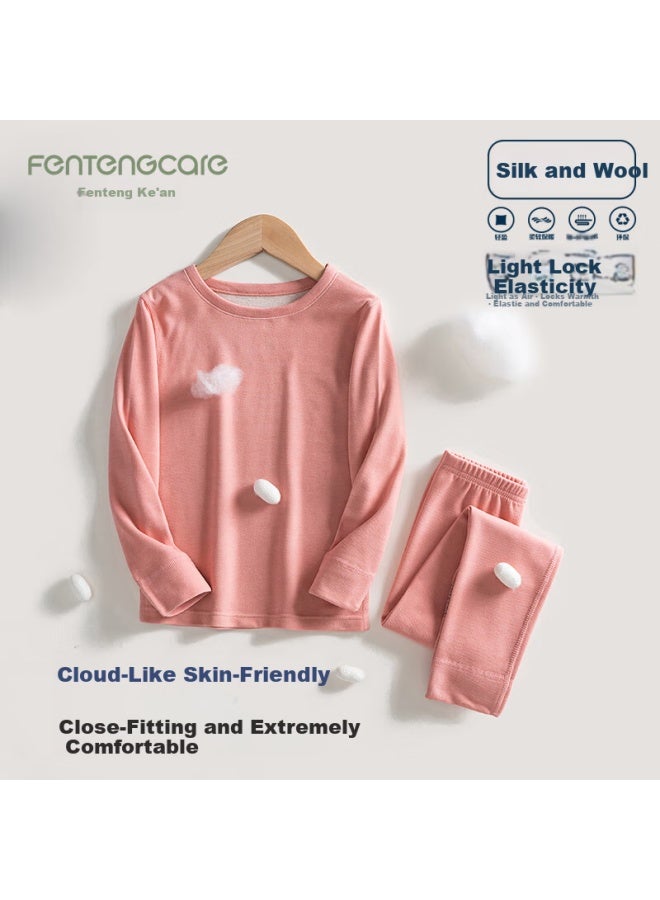 Fentengcare Silk And Wool Children's Thermal Set Autumn Clothes Fleece Lined Warm Kids Student Underwear Homewear - Image 1