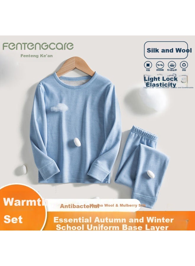 Fentengcare Silk And Wool Children's Thermal Set Autumn Clothes Fleece Lined Warm Kids Student Underwear Homewear - Image 2