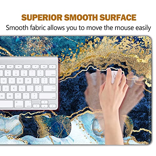 ARTSO Upgraded Extended Gaming Mouse Pad, Keyboard Wrist Rest Pad, Wrist Support Mousepad Set, Artso Large Stable Rubber Base Stitched Edges, Multifunctional Desk Pad (35 x15.5 in), Blue Marble - Image 4
