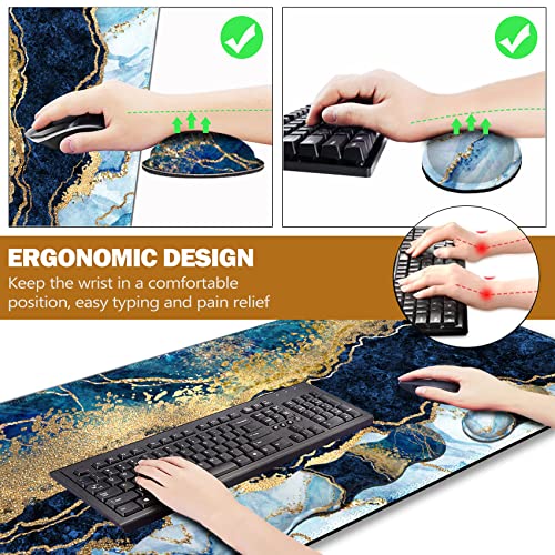 ARTSO Upgraded Extended Gaming Mouse Pad, Keyboard Wrist Rest Pad, Wrist Support Mousepad Set, Artso Large Stable Rubber Base Stitched Edges, Multifunctional Desk Pad (35 x15.5 in), Blue Marble - Image 3