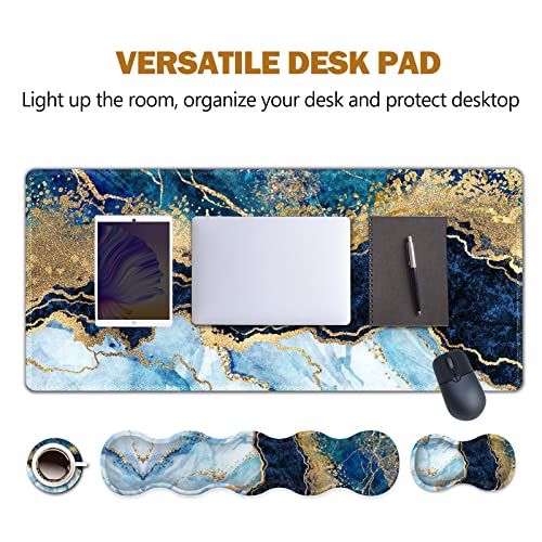 ARTSO Upgraded Extended Gaming Mouse Pad, Keyboard Wrist Rest Pad, Wrist Support Mousepad Set, Artso Large Stable Rubber Base Stitched Edges, Multifunctional Desk Pad (35 x15.5 in), Blue Marble - Image 2