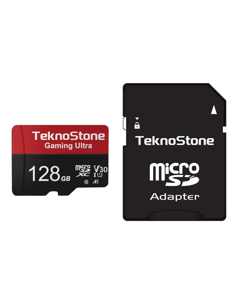 TEKNOSTONE Gaming 128GB MicroSDXC Flash Memory with Adapter 100MB/s Read 50MB/s Write Speed UHS-I C10 U3 V30 A1 Rated HD Support TF Card Suitable for Nintendo-Switch 1 Steam Deck ROG Ally (1 Pack) - Image 1