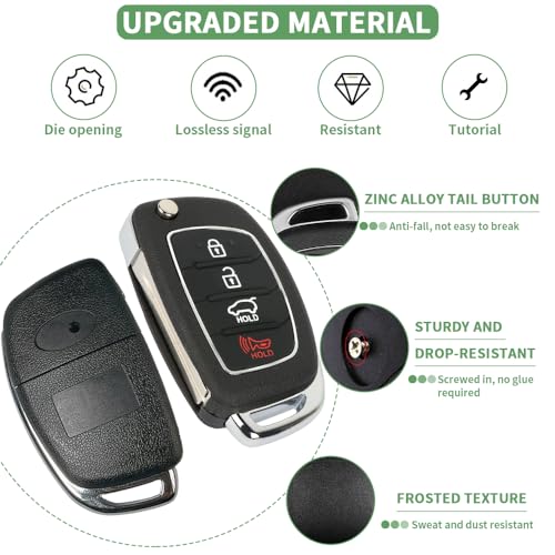 JJCHQ Key Fob Case for Hyundai Sonata Santa Fe Sport 2019 2018 2017 2016 2015 2014 2013 4 Buttons Keyless Entry Remote Control Folding Flip Car Key Fob Cover Shell Replacement with Insert Rubber Pad Keypad - Image 3