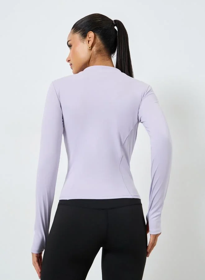 Styli Active  Curved Seam Thumbhole Detail Zip Up Jacket for Women | Best Price UAE