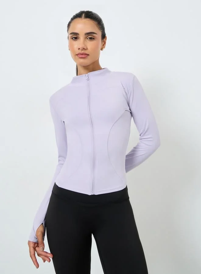 Styli Active  Curved Seam Thumbhole Detail Zip Up Jacket for Women | Best Price UAE
