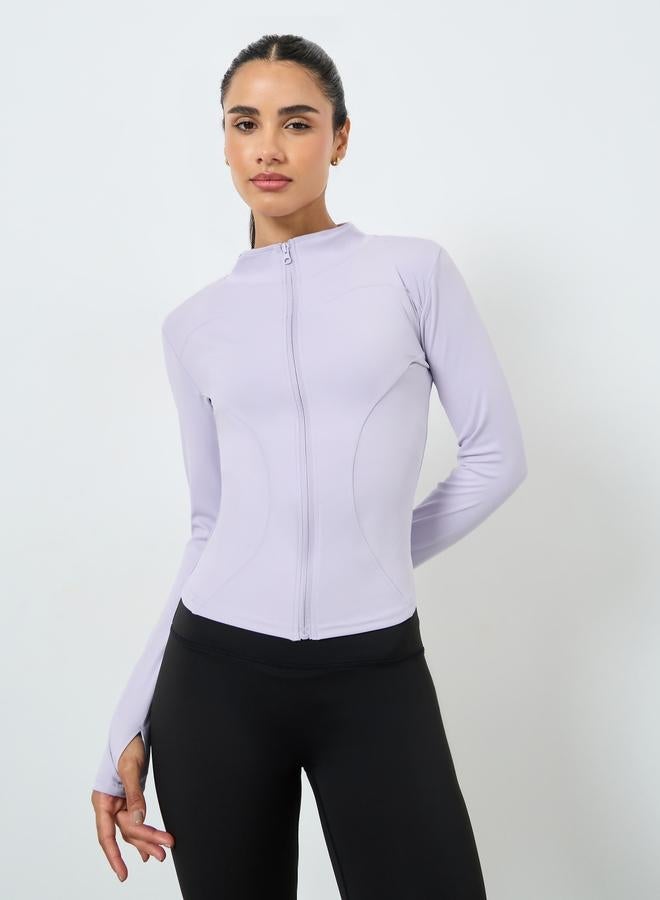 Styli Active Curved Seam Thumbhole Detail Zip Up Jacket - Image 3