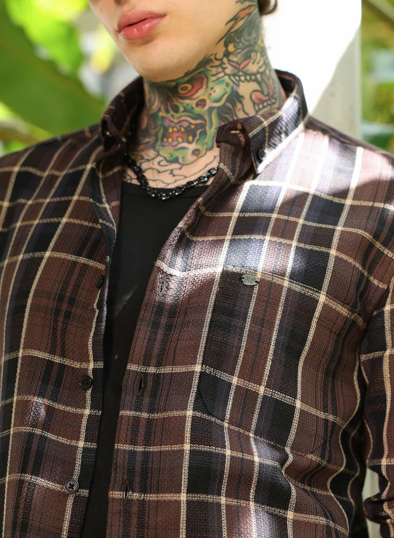 CAHOOT  Men's Chocolate Brown Tartan-Plaid Regular Shirt for Men | Best Price UAE