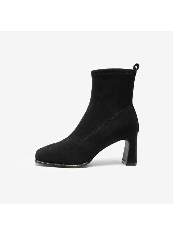 C.banner Women's Shoes, Fashion Boots, Elastic Sock Boots, Spring And Summer Style, Slim Boots, High Heels, A23535152, Black Fleece-lined, Size 37 - Image 4