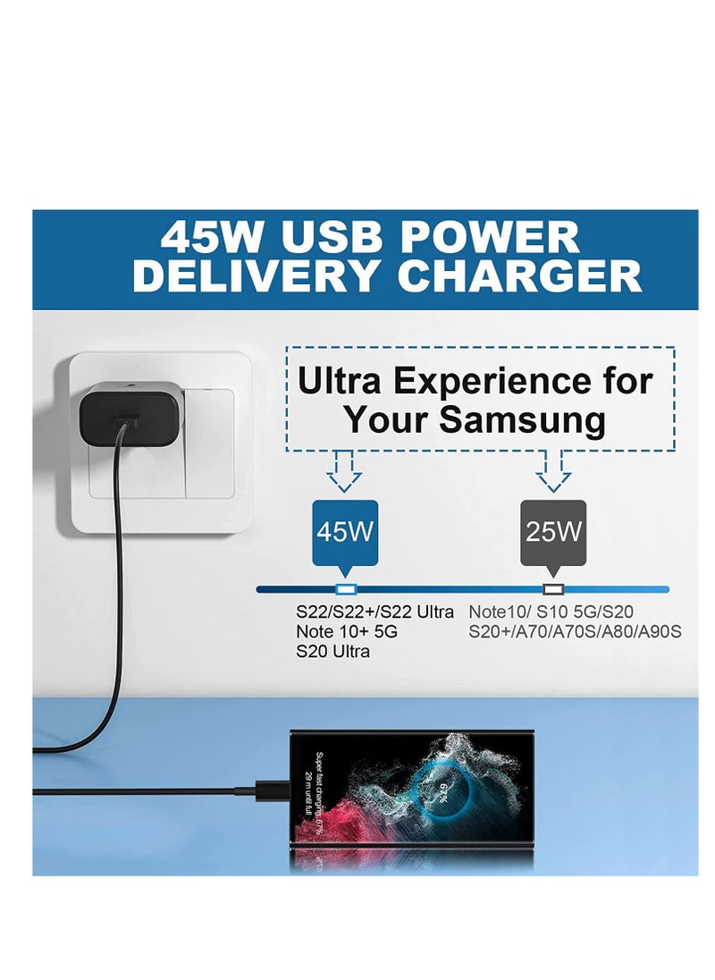 Generic - 45W USB C Samsung Super Fast Charger Plug with USB C Cable for Samsung Galaxy S24 Ultra/S23+/S23/S22 Ultra/S22/S21 Ultra/S21/S20 Ultra/S20/Note 20/Note10 plus/A55/A16/A35/A34/A33/A16/A15/M50Tab S9 Ultra/Tab S9+/Tab S8/Tab S8/Tab S10/Tab S10+ - Image 1