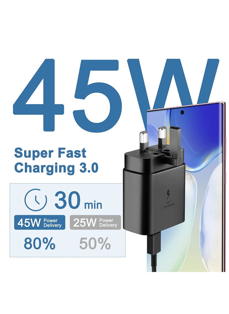 Generic - 45W USB C Samsung Super Fast Charger Plug with USB C Cable for Samsung Galaxy S24 Ultra/S23+/S23/S22 Ultra/S22/S21 Ultra/S21/S20 Ultra/S20/Note 20/Note10 plus/A55/A16/A35/A34/A33/A16/A15/M50Tab S9 Ultra/Tab S9+/Tab S8/Tab S8/Tab S10/Tab S10+ - Image 1