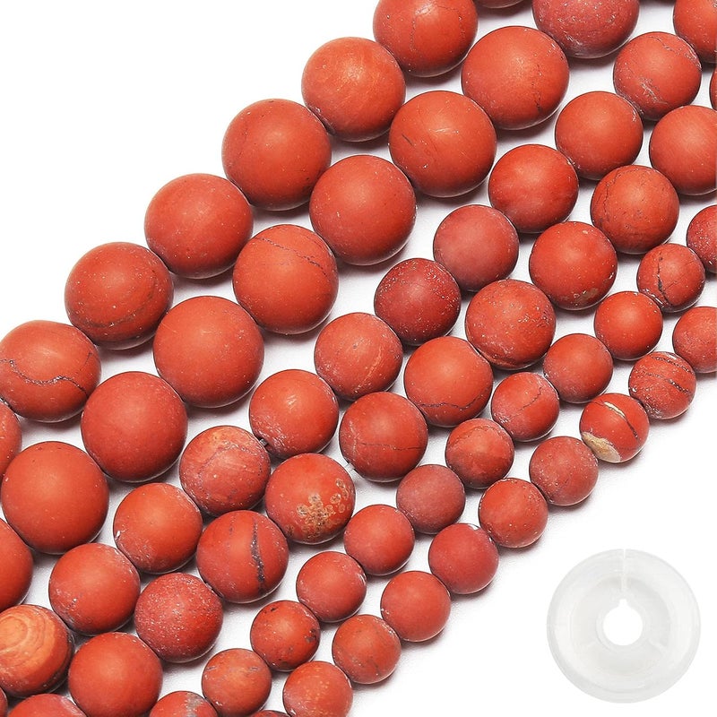 AUREHEN Natural Matte Red Jasper Beads, 6MM Round Frosted Unpolished Loose Gemstone Beads for Bracelet Necklace Jewelry Making, Energy Stone Healing Power with Stretch Beading Cord - Image 1