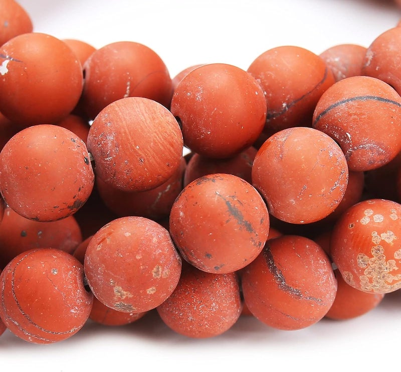 AUREHEN Natural Matte Red Jasper Beads, 6MM Round Frosted Unpolished Loose Gemstone Beads for Bracelet Necklace Jewelry Making, Energy Stone Healing Power with Stretch Beading Cord - Image 3