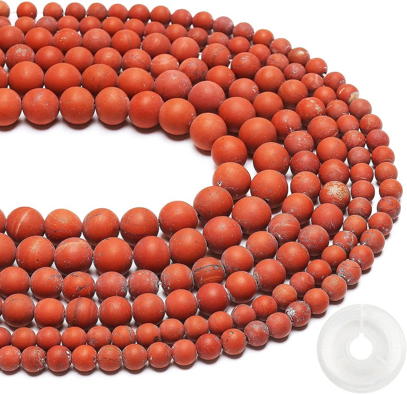 AUREHEN Natural Matte Red Jasper Beads, 6MM Round Frosted Unpolished Loose Gemstone Beads for Bracelet Necklace Jewelry Making, Energy Stone Healing Power with Stretch Beading Cord - Image 2