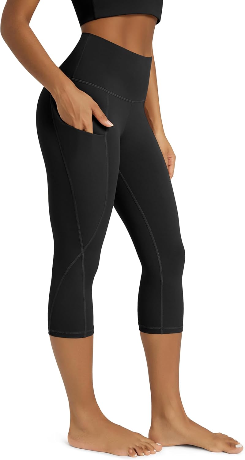 ODODOS Women's High Waisted Yoga Capris with Pockets, Tummy Control Non See Through Workout Athletic Running Capri Leggings - Image 1