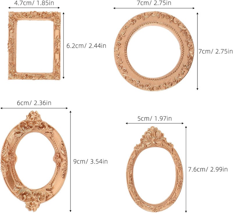 مجموعة إطارات صور صغيرة عتيقة الطراز (Garneck) مكونة من 4 قطع، إطارات صور مصنوعة من الراتنج الأوروبي العتيق، بأشكال بيضاوية ومربعة، مناسبة لعرض المجوهرات وديكور المنزل والمكتب. - Image 2