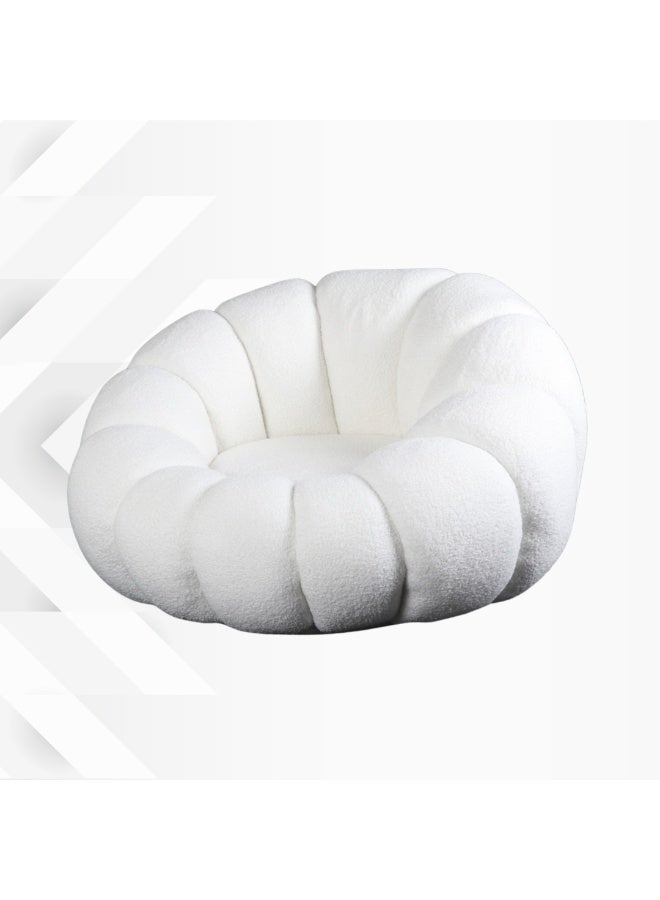 PixelsFurniture Swivel Fabric Chair with Circular Geometric Design, Bouclé Upholstery From Pixels Furniture, White - Image 2