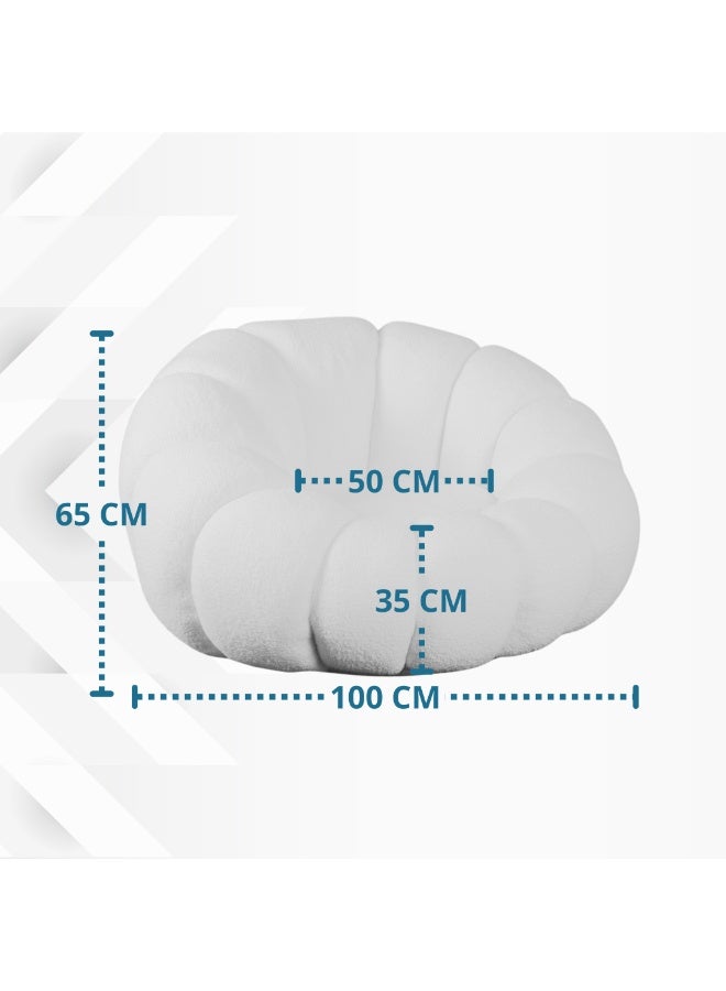 PixelsFurniture Swivel Fabric Chair with Circular Geometric Design, Bouclé Upholstery From Pixels Furniture, White - Image 4