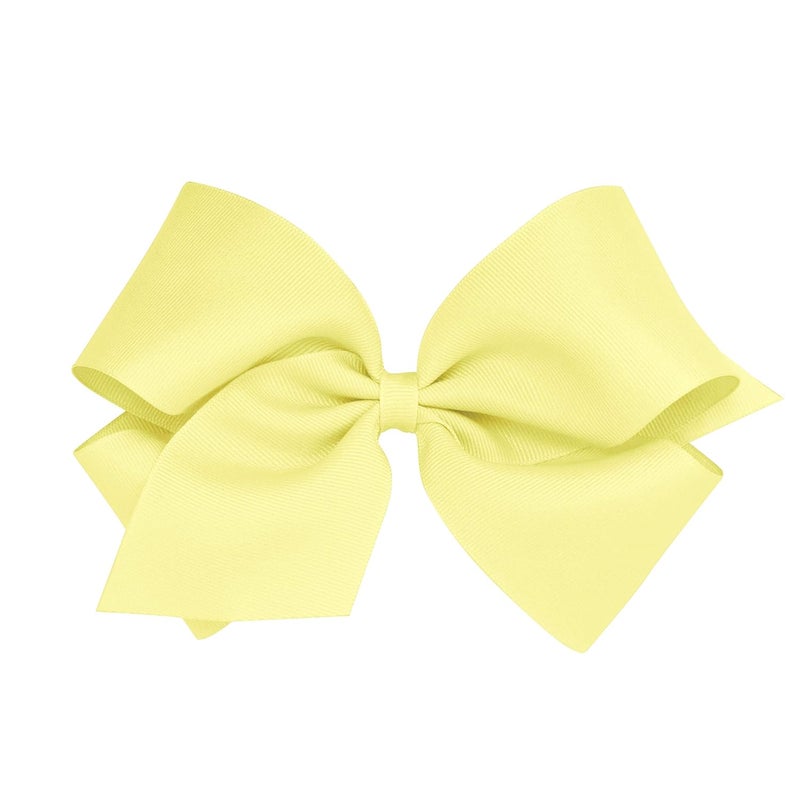 Wee Ones Girls' Plain Wrap Classic Grosgrain Hair Bows on a WeeStay No-Slip Hair Clip, Handmade, King, Light Yellow - Image 1