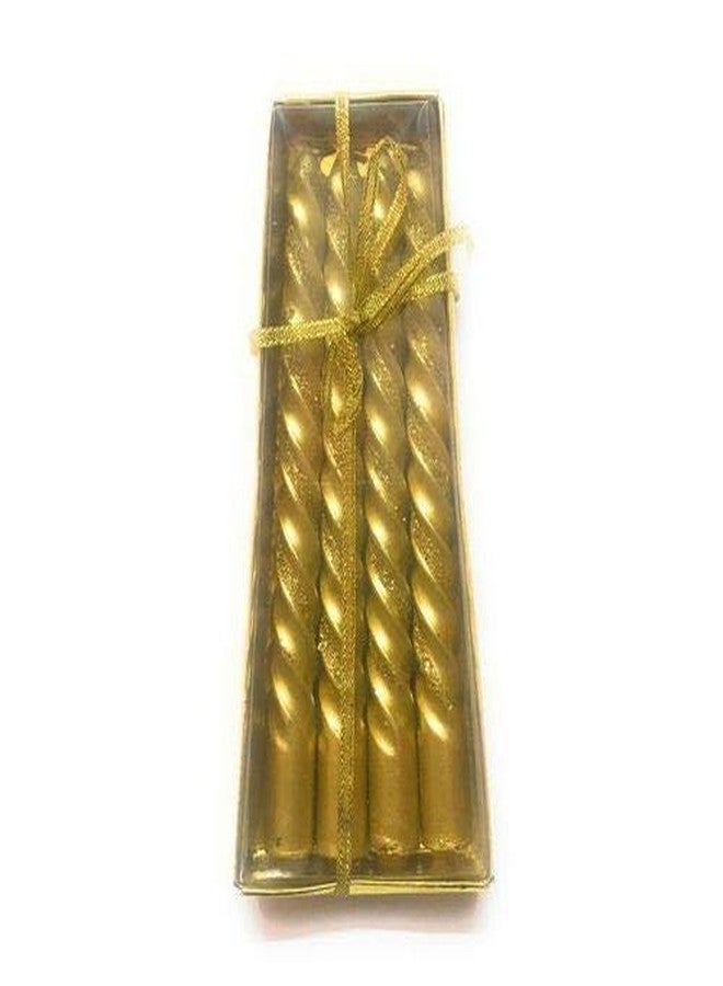 Kuber Selection Pack of 4 Pcs Designer Golden Spiral Pillar Candle 10 inch Long for Party,Daily use, Candle (Pack of 4 pcs, Golden) - Image 2