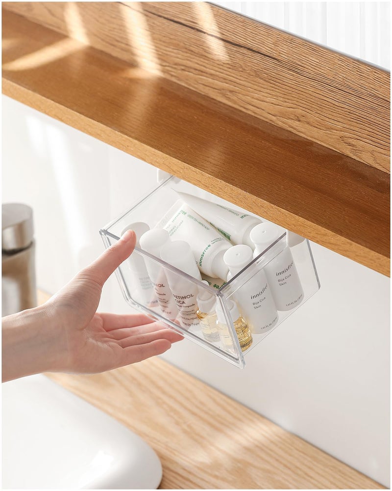 BALUCA Small Clear Stackable Storage Drawers â€“ 33Â° Angled Acrylic Makeup Organizer for Vanity, Undersink & Kitchen Cabinets | Multi-Purpose Plastic Storage Bins & Drawer Organizer Bins (Small) - Image 1