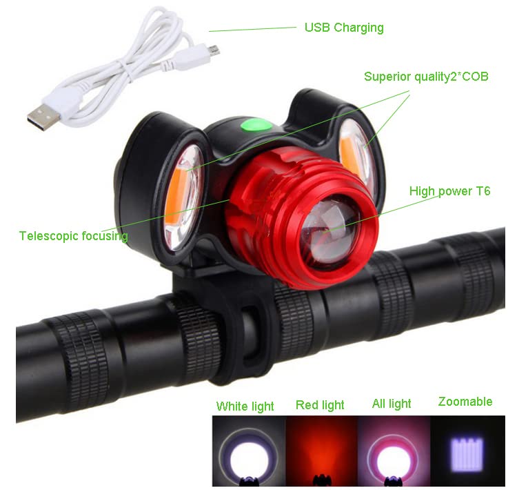 Shivexim Bicycle Zoom-Able Feature 4 Mode Led Headlight Focus Light with 2 Warning Lights, USB Rechargeable,Led Light - Image 2