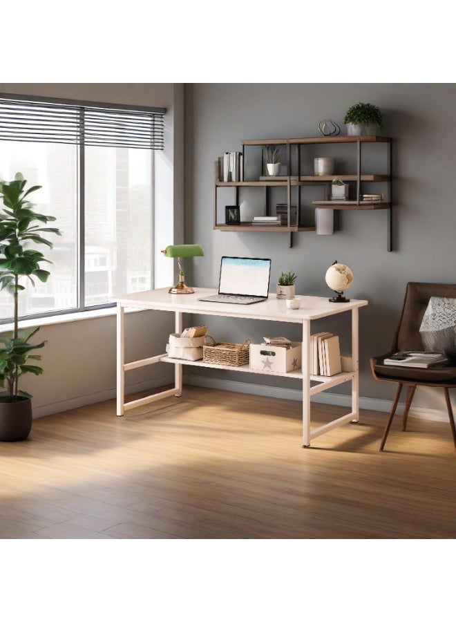 NEWLAN Office Desk Computer Desk with One Level of Storage, Simple Home Workstation for Bedroom, Living room, Office, Study Room. White Study Desk. 120*73*55cm - Image 2