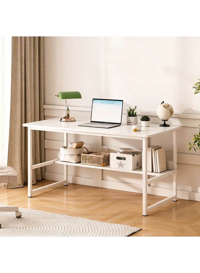 NEWLAN Office Desk Computer Desk with One Level of Storage, Simple Home Workstation for Bedroom, Living room, Office, Study Room. White Study Desk. 120*73*55cm - Image 1
