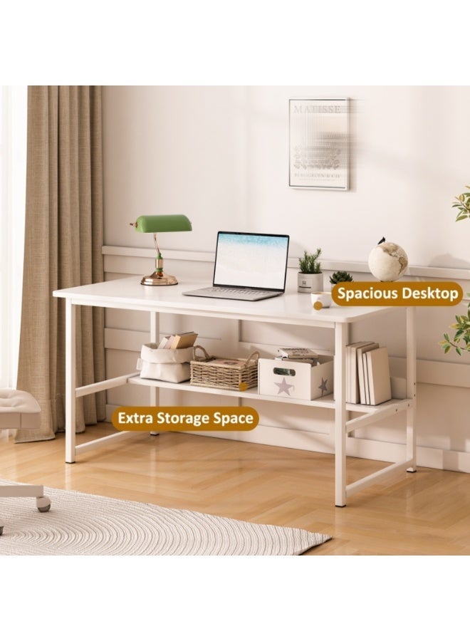 NEWLAN Office Desk Computer Desk with One Level of Storage, Simple Home Workstation for Bedroom, Living room, Office, Study Room. White Study Desk. 120*73*55cm - Image 5