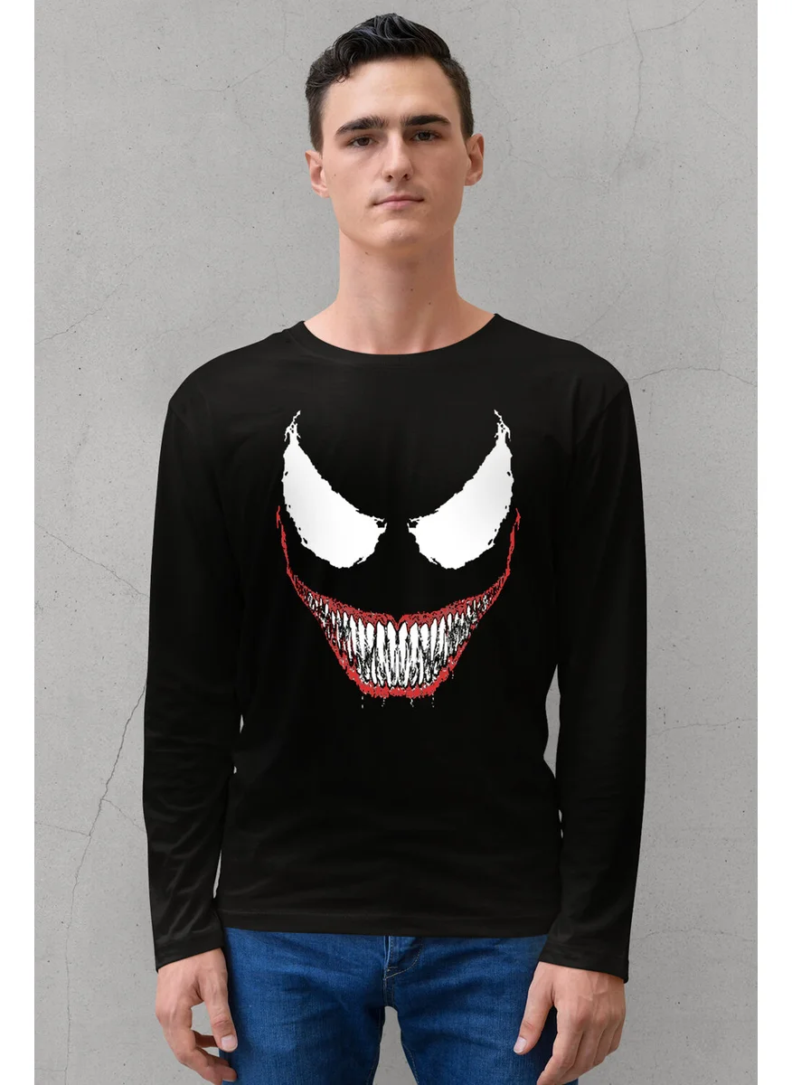 Rock&Roll Crocodile Teeth Crew Neck Black Long Sleeve Combed Cotton Men's T-Shirt