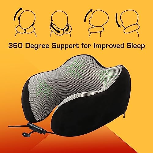 Billebon Premium Memory Foam Travel Neck Pillow Combo with Soft Eye Mask, Carry Bag, and Ear Plugs (Black with Eye Mask) - Image 3
