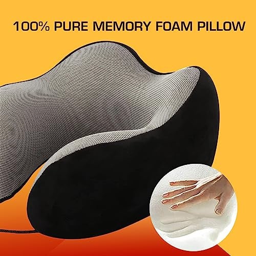 Billebon Premium Memory Foam Travel Neck Pillow Combo with Soft Eye Mask, Carry Bag, and Ear Plugs (Black with Eye Mask) - Image 2
