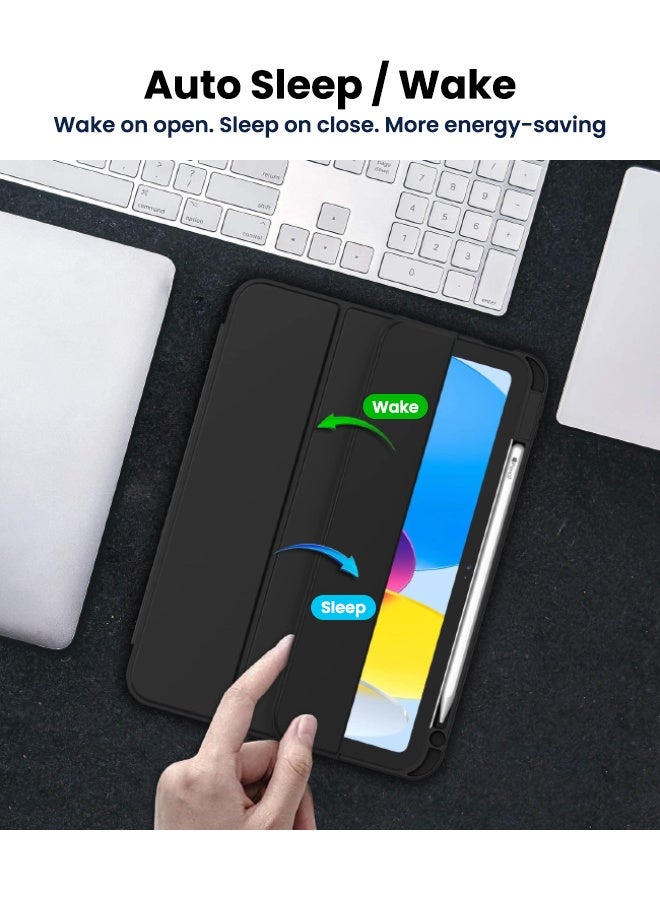 اس بي اف يا. حافظة iPad (A16) الجيل الحادي عشر مقاس 11 بوصة (2025) / iPad الجيل العاشر مقاس 10.9 بوصة (2022)، مع حامل قلم، وخاصية الإيقاظ/السكون التلقائي، وغطاء ذكي ثلاثي الطيات مع ظهر ناعم من مادة TPU، أسود - Image 4