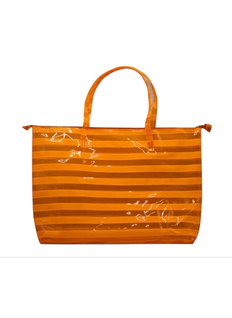 "A stylish and practical summer bag with an eye-catching transparent design. Made of durable, easy-to-clean plastic, it's spacious and lightweight enough to fit all your essentials. It's an ideal choice for beach, summer, and outings with comfort and style. "