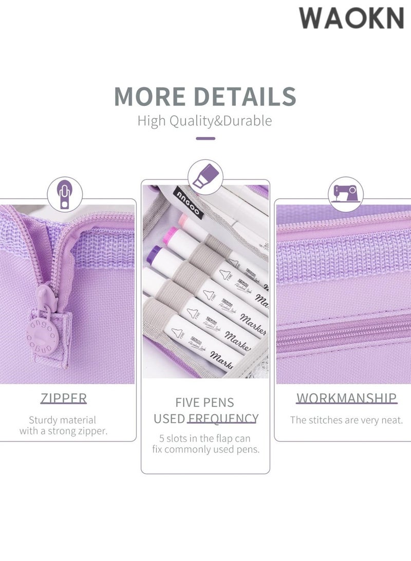 دبليو أيه أو كي أن حافظة أقلام فاخرة ذات سعة كبيرة - منظم جيب أقلام متعدد الأقسام واسع للغاية للمدرسة والجامعة والمكتب والسفر - حامل أنيق ومتين بسحاب للأقلام والعلامات ومستحضرات التجميل ولوازم الفن - هدية مثالية للطلاب والمراهقين والأولاد والبنات والرجال والنساء (أرجواني) - Image 2