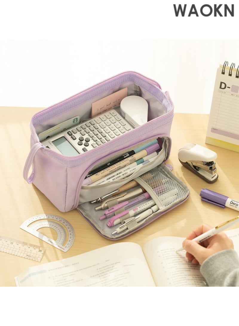 دبليو أيه أو كي أن حافظة أقلام فاخرة ذات سعة كبيرة - منظم جيب أقلام متعدد الأقسام واسع للغاية للمدرسة والجامعة والمكتب والسفر - حامل أنيق ومتين بسحاب للأقلام والعلامات ومستحضرات التجميل ولوازم الفن - هدية مثالية للطلاب والمراهقين والأولاد والبنات والرجال والنساء (أرجواني) - Image 4