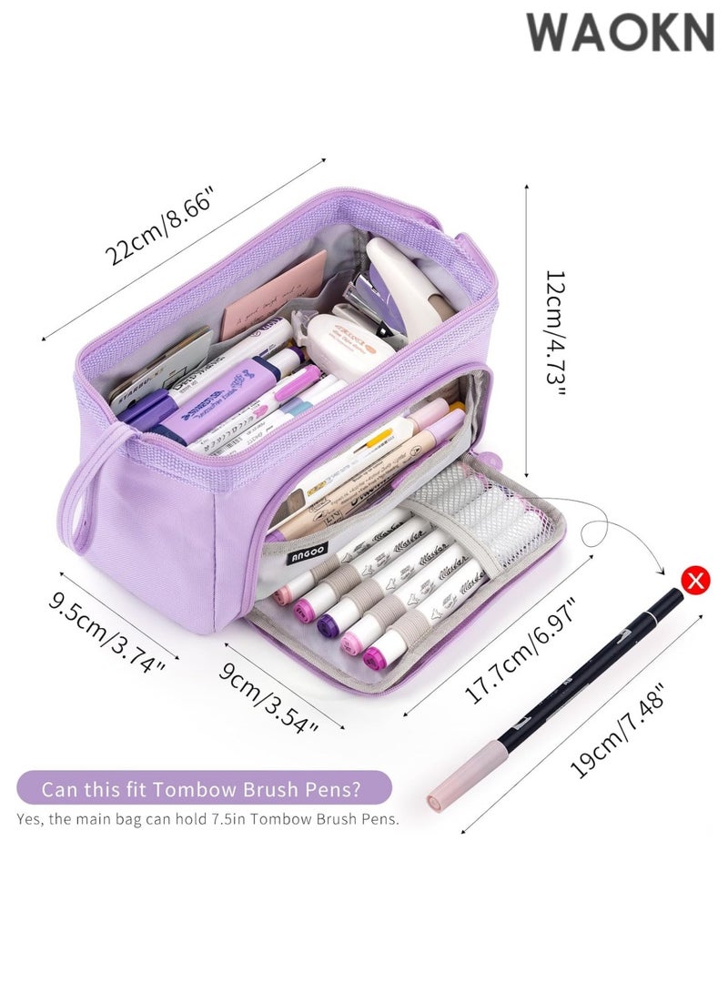 دبليو أيه أو كي أن حافظة أقلام فاخرة ذات سعة كبيرة - منظم جيب أقلام متعدد الأقسام واسع للغاية للمدرسة والجامعة والمكتب والسفر - حامل أنيق ومتين بسحاب للأقلام والعلامات ومستحضرات التجميل ولوازم الفن - هدية مثالية للطلاب والمراهقين والأولاد والبنات والرجال والنساء (أرجواني) - Image 1