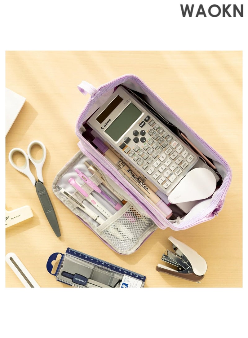 دبليو أيه أو كي أن حافظة أقلام فاخرة ذات سعة كبيرة - منظم جيب أقلام متعدد الأقسام واسع للغاية للمدرسة والجامعة والمكتب والسفر - حامل أنيق ومتين بسحاب للأقلام والعلامات ومستحضرات التجميل ولوازم الفن - هدية مثالية للطلاب والمراهقين والأولاد والبنات والرجال والنساء (أرجواني) - Image 3