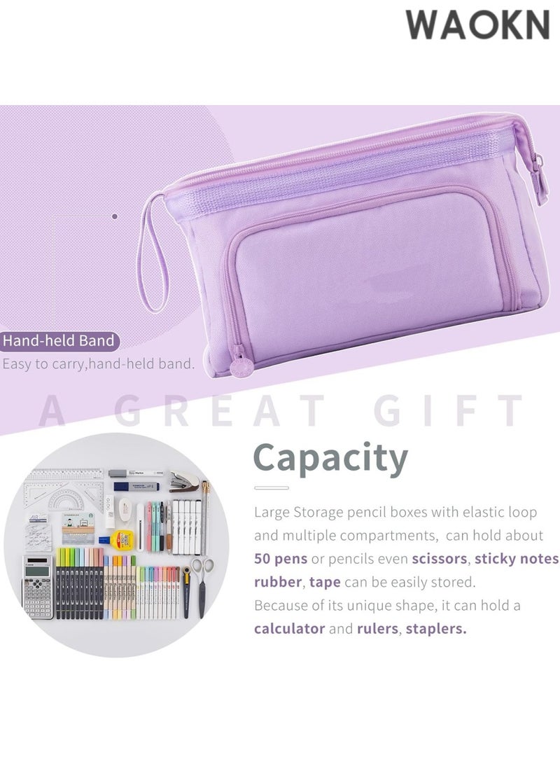 دبليو أيه أو كي أن حافظة أقلام فاخرة ذات سعة كبيرة - منظم جيب أقلام متعدد الأقسام واسع للغاية للمدرسة والجامعة والمكتب والسفر - حامل أنيق ومتين بسحاب للأقلام والعلامات ومستحضرات التجميل ولوازم الفن - هدية مثالية للطلاب والمراهقين والأولاد والبنات والرجال والنساء (أرجواني) - Image 5
