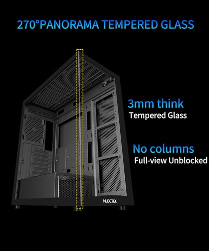 MUSETEX ATX PC Case 7 PWM ARGB Fans PreInstalled TypeC Mid Tower Computer Case with FullView Dual Tempered Glass Gaming PC Case BlackK2 - Image 3