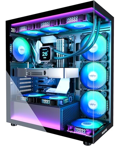 MUSETEX ATX PC Case 7 PWM ARGB Fans PreInstalled TypeC Mid Tower Computer Case with FullView Dual Tempered Glass Gaming PC Case BlackK2 - Image 1