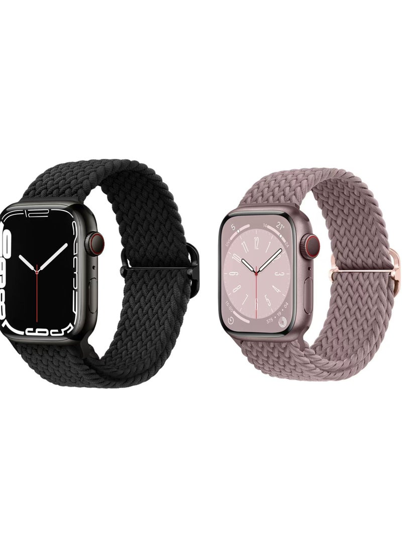 2pcs Braided Stretchy Solo Loop Compatible for Apple Watch Band 38mm 40mm 41mm 42mm for Women Men, Nylon Elastic Straps Wristbands for iWatch Series 10 9 8 7 6 SE 5 4 3 2 Ultra Ultra 2 - Image 1