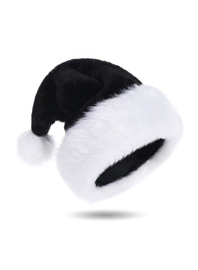 Eoocan Christmas Hat for Adult, Unisex Thicken Comfortable Plush Black Santa Hat for Christmas New Year Festive Theme Party Supply - Image 1