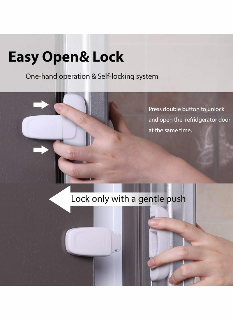 KASTWAVE - 2 PCS Home Fridge Freezer Door Lock KASTWAVE Latch Catch Toddler Kids Child Refrigerator Cabinet Locks Baby Safety Child Lock Easy to Install and Use 3M Adhesive no Tools Need or Drill White - Image 1