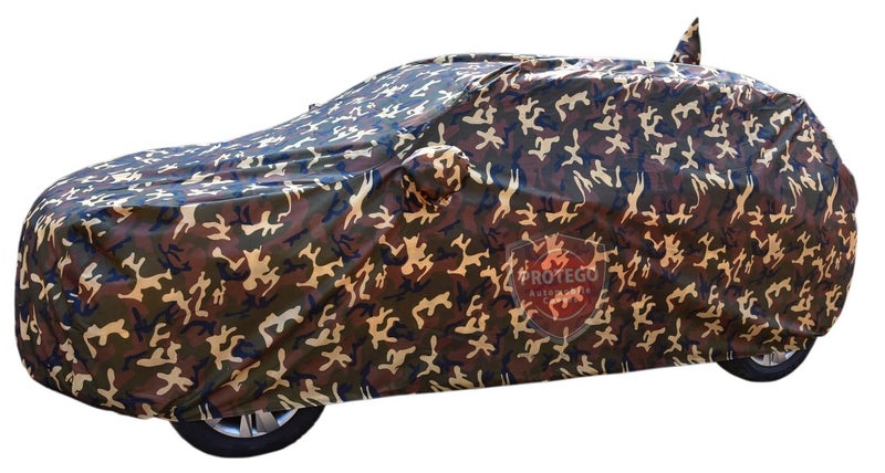 PROTEGO 4x4 Heavy Duty Fabric All Weather Car Cover for Maruti Suzuki Grand Vitara| Dog Proof, 100% Waterproof, Custom Fit, Elastic Grip, 4+ Years Life, Durable, Mirror Pocket | (Army Military) - Image 3