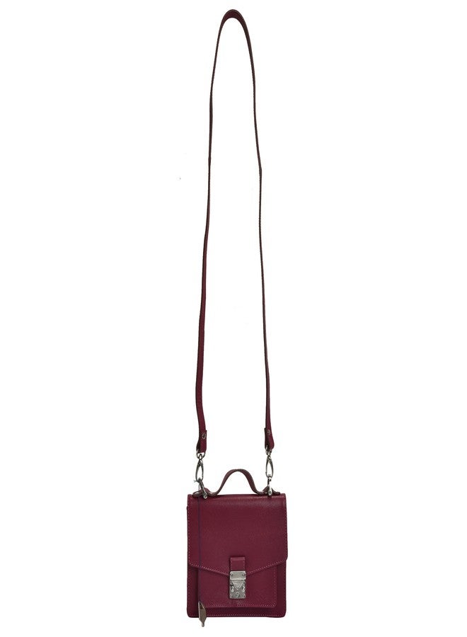 MANDAVA Genuine Leather Women's Mini Sling Bag Satchel Side Bag Shoulder Bag Ladies Handbag (Maroon) - Image 2