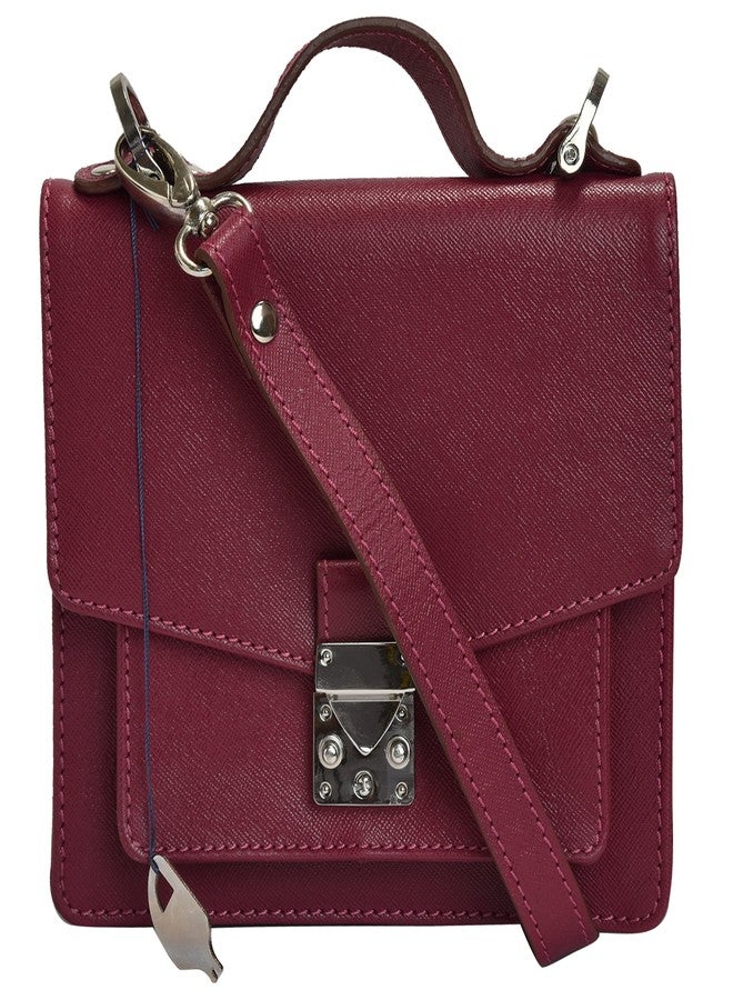 MANDAVA Genuine Leather Women's Mini Sling Bag Satchel Side Bag Shoulder Bag Ladies Handbag (Maroon) - Image 1