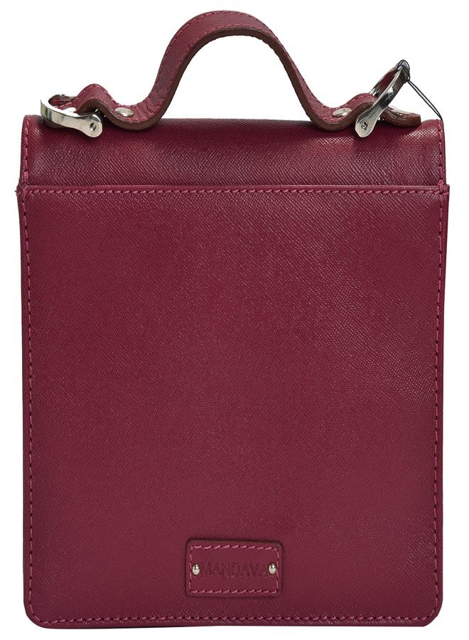MANDAVA Genuine Leather Women's Mini Sling Bag Satchel Side Bag Shoulder Bag Ladies Handbag (Maroon) - Image 4